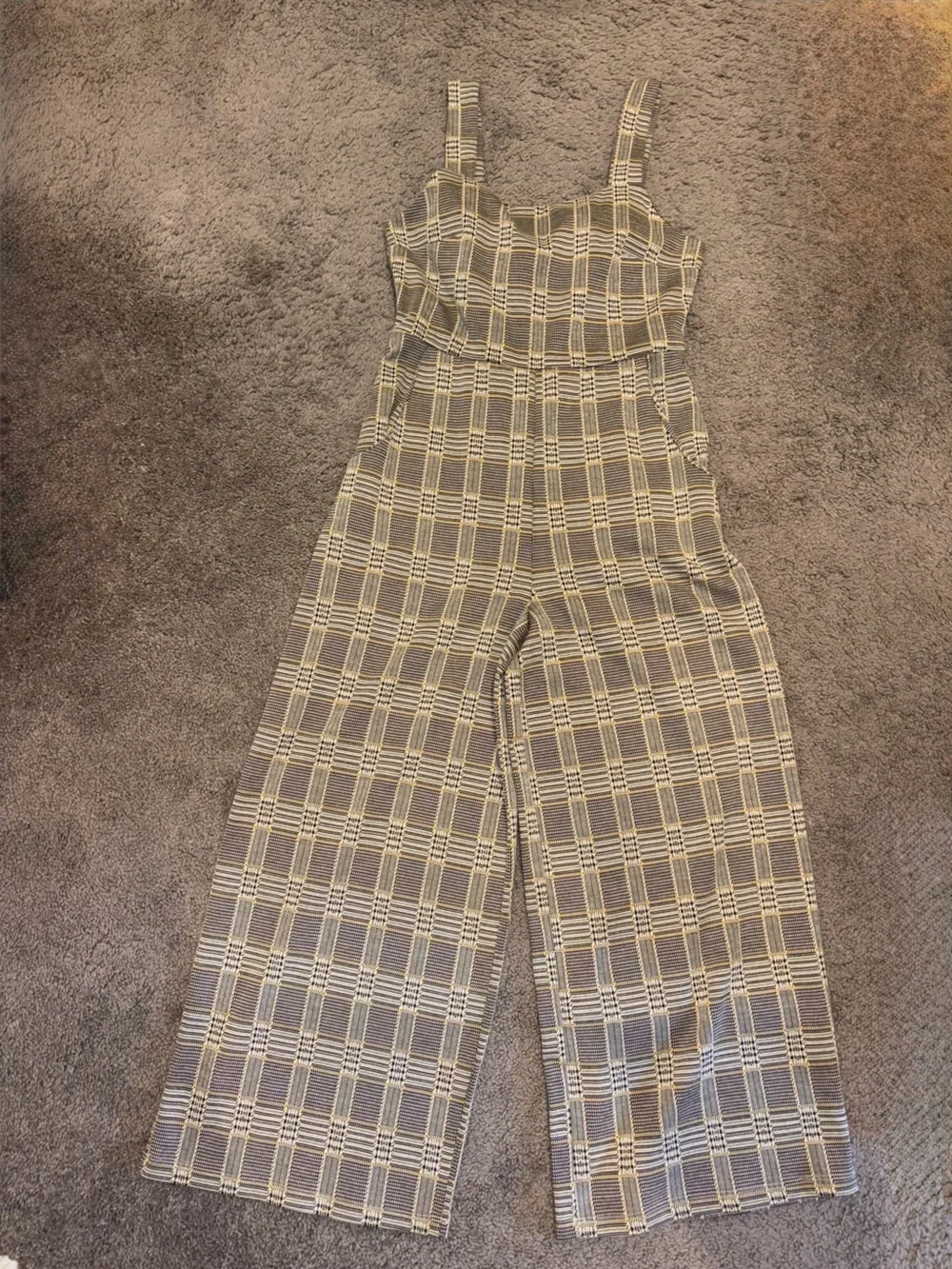 FREE PEOPLE open/tie back plaid  jumpsuit wide leg cropped stretch Size 2
